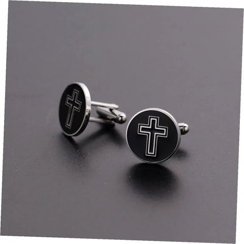 Cross Pattern Titanium Steel Cufflinks For Men Black Polished Shirt Buttons Sleek Durable Fasteners for Formal and Casual Wear