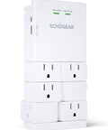 Wall Outlet With Surge Protection And USB Power Ports, 6 Rotating AC Plugs Plus 2 USB Ports Including 15W USB-C Fast Charge And USB-A, Powers 8 Devices, White.