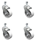 Set of 4 swivel caster wheels with 1/2 in threaded stems, 4 in diameter × 1.25 in wide, silver metal wheels