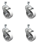 Beefy Heavy Duty Semi Steel Cast Iron Swivel Caster Set Of 4 With 4 Inch By 1.25 Inch Silver Wheels And 12mm Threaded Stems, 300 Lbs Per Caster, 1200 Lbs Total Capacity, Includes Four Swivels