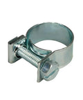 Close-up of zinc-plated steel adjustable screw clamp from Fuel Line Hose Clamp Set 30 Piece Everyday Heavy Duty Multi Size Assortment