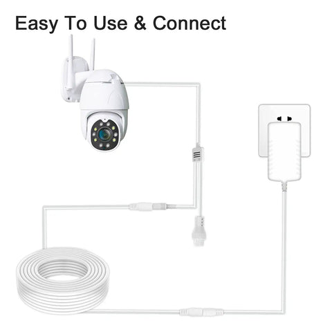 33Ft DC Power Extension Cable 2.1mm X 5.5mm Plug For 12V Adapters CCTV cameras, white cord powers IP camera, easy connection setup