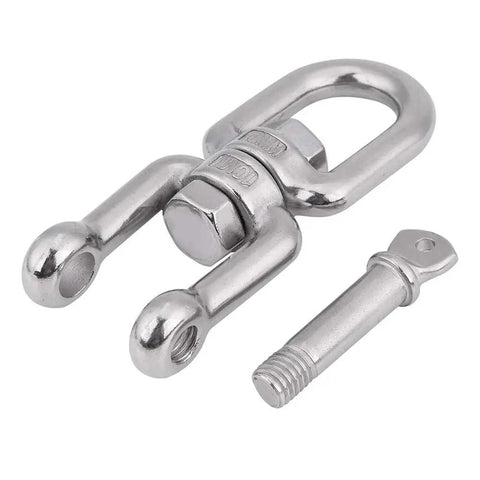 Heavy Duty 304 Stainless Steel Swivel Circle Snap Rolling Shackle 10mm Size with attached pin for secure truck hauling.