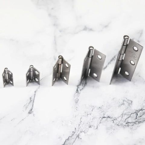 Front view: five 2.5-inch 304 stainless steel folding butt hinges for wooden jewelry box lids.