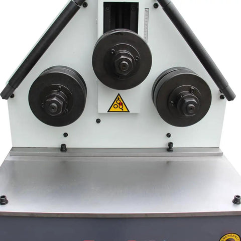 Heavy Duty Three Roll Electric Bender Handles Flat Bar Square Tube And Angle Steel With Slick One Point Five Kilowatt Motor Built Tough For Horizontal Or Vertical Metal Shaping On Any Job Site