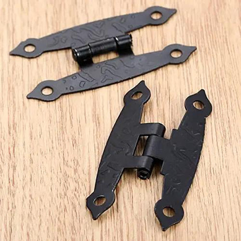Two Pack Antique Black H Hinges For Cabinets And Boxes, Vintage Style Zinc Alloy With Screws, Rustic Home Decor