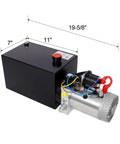 Heavy Duty 12V DC Hydraulic Power Unit With 8 Quart Steel Tank, 3HP pump, compact design, 19-5/8" long.