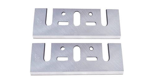 Heavy Duty 3 1/4 TCT Tungsten Carbide Planer Blades Replacement For Makita Dewalt Bosch Ryobi Handheld Tools, showing two blades.