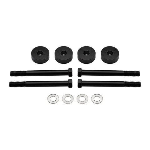 Heavy Duty 3.5 Front Leveling Kit For 2007 To 2018 Chevy Silverado 1500 And Gmc Sierra 1500 4X4 components including spacers and bolts in black.
