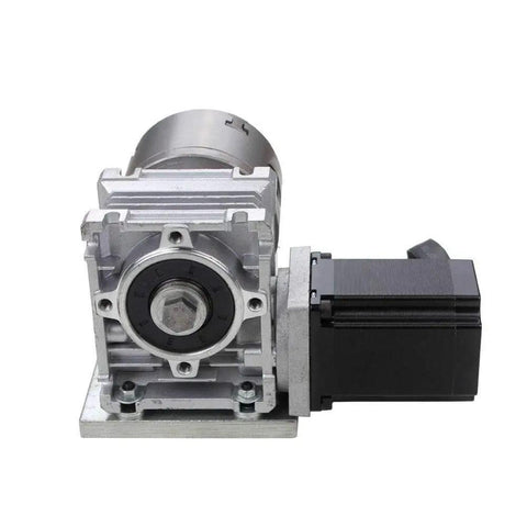 Hardcore Cnc Rotary Fourth Axis Upgrade Featuring A Bulletproof 80Mm Four Jaw Chuck With A Snappy 20 To 1 Right Angle Gearbox for precise CNC tasks.