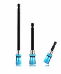 Three Pack Magnetic Drill Bit Holder Set For Impact Drivers One Quarter Inch Hex Shank 60mm 100mm 150mm Extensions Cr V Steel Construction Strong Built In Magnet Blue Color Pro Grade For Quick Spotting