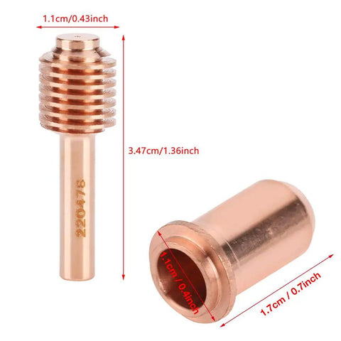 Ten Piece Plasma Cutter Torch Consumables Kit Includes Five Electrodes And Five Nozzle Tips For Pro Grade Metal Cutting Copper