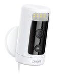 Outdoor Security Camera 2K HD With 360 Degree Coverage And 4 Spotlight LEDs mounted on a wall, features lens and night vision sensors.
