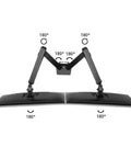 Adjustable Dual Monitor Arm Desk Mount With Smooth Mechanical Spring Height Tilt Swivel Rock Solid Clamp Base, showing dual screens at 180° angle.