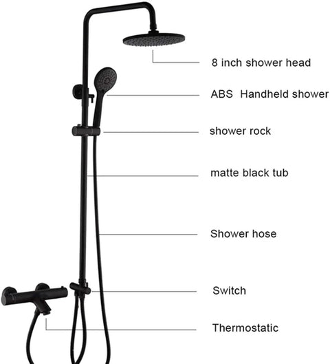 UMJIGF Bathroom Shower System Thermostatic Shower Mixer Set with Adjustable Shower Rail, Wall Mounted Shower Column with Rain Overhead Shower, Bathtub Faucet with 8 inch shower head.