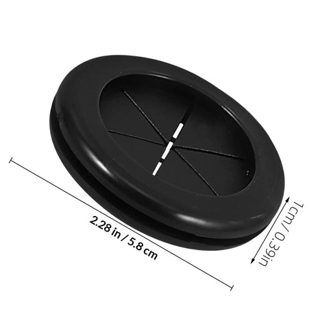Black Rubber Grommet Kit For Cable Management With Dual Sided Buckle Design, Fire Resistant And Waterproof Desk Hole Cover For Office And Home Use, Includes Four Pieces, 2.28 in black rubber desk grommet