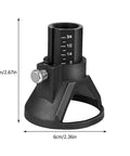 Heavy Duty Rotary Tool Locator With Adjustable Depth Control And Side Screw Lock For Drills, 2.36 in, black plastic, measuring marks.