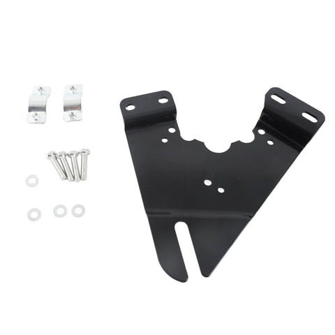 Black iron electric motor mounting plate for MY1016Z bicycle motors, with two mounting brackets and screws