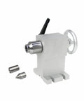 Premium Precision CNC Tailstock Kit Featuring Three Heavy Duty Units For Fourth Rotary A Axis Routers And Millers with metal jaws and handle.