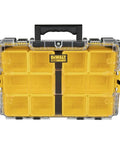 ToughSystem Tool Organizer 2.0 Full-Size with 10 Compartments and Long Tool Slot, clear lid, yellow removable cups