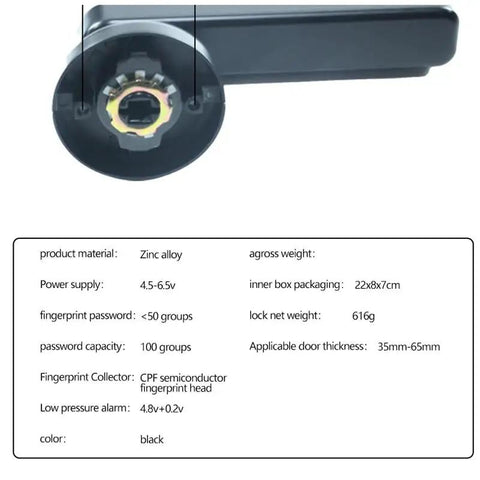 Slick Smart Door Lock Handle Featuring Quick Match Fingerprint And Private Code Remote Unlock Keyless Entry For House Doors Next Level Electronic Security Totally Legit close-up view with zinc alloy finish and black color.