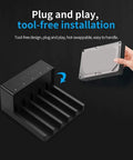 USB 3.0 HDD Docking Station and SATA Hard Drive Enclosure Case featuring tool free hot swap design, with removable drive.