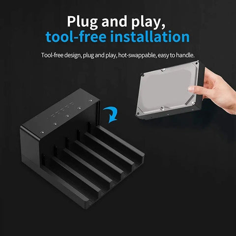 USB 3.0 HDD Docking Station and SATA Hard Drive Enclosure Case featuring tool free hot swap design, with removable drive.