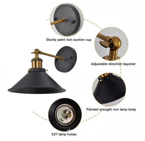 Alt Tag: Two Pack Black Wireless Battery Operated Wall Sconces With Remote Industrial Vintage Style Metal Lighting Fixtures details