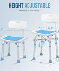 Heavy Duty Shower Chair With Back Support, 500 Lb Capacity, EVA Padded Bath Seat shown in height adjustable positions