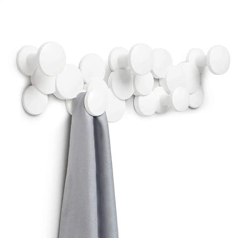 Slick Scandinavian Wall Mounted Coat Hooks Knockout Resin Organizer featuring a sleek white design with a gray scarf hanging.