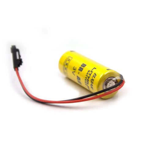 Close-up of a 2 Pack 3V 1800mAh Lithium Battery Replacement For Allen Bradley 1770 XYC 1770 XYC A 9556902 with connector plug