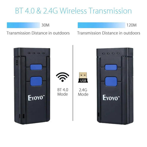 Front and side view of Pocket Size 1D Wireless Barcode Scanner With Bluetooth 3 In 1 2.4G And USB Wired Connectivity for various devices