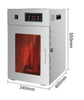 Rotary Meat Dryer And Commercial Food Dehydrator With 24 Hour Digital Timer For Sausage Bacon Chicken Jerky And Beef rustproof stainless steel design with front view and neatly hanging meat.