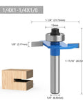 Four Piece Rabbet Router Bit Set Featuring One Quarter Inch Shanks And Six Swappable Guide Bearings Constructed From Heavy Duty Carbide Steel.