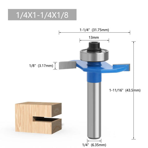 Four Piece Rabbet Router Bit Set Featuring One Quarter Inch Shanks And Six Swappable Guide Bearings Constructed From Heavy Duty Carbide Steel.