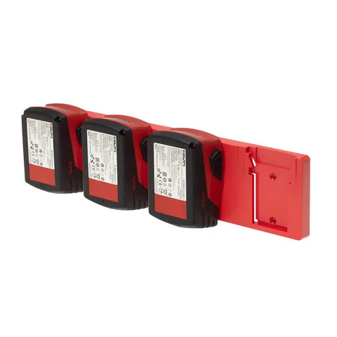 Red 22V Battery Holder Wall Mount for Battery Storage That Keeps Your 22V Packs Neat and Handy and Chargers in Truck Trailer Van