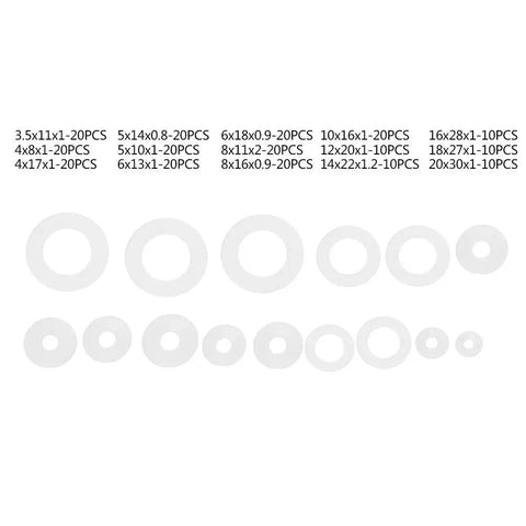 250 Piece Nylon Flat Washer Set For Water Pipes Leakproof Sealing Gaskets Assortment Kit With 15 Different Sizes And Plastic Storage Box Ideal For DIY Plumbing Fixes And Leak Prevention. assorted white nylon flat washers in 15 sizes