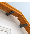 Hold On Tight Heavy Duty Stair Handrail And Hallway Safety Rail Featuring Slip Resistant Wood Grip and Rock Solid Wrought Iron Brackets for wall mount with metal supports.