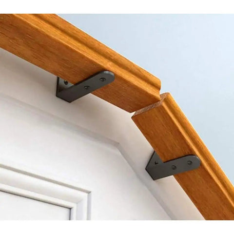 Hold On Tight Heavy Duty Stair Handrail And Hallway Safety Rail Featuring Slip Resistant Wood Grip and Rock Solid Wrought Iron Brackets for wall mount with metal supports.