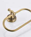Oval Towel Ring In Brushed Bronze Finish With Antique Brass Look Exquisite Carved Pattern Wall Mounted Hand Towel Holder