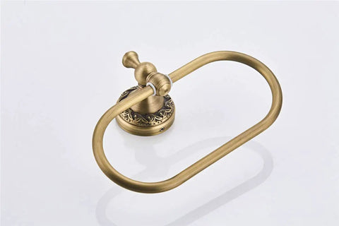 Oval Towel Ring In Brushed Bronze Finish With Antique Brass Look Exquisite Carved Pattern Wall Mounted Hand Towel Holder