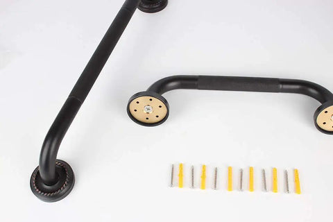 Oil Rubbed Bronze 16 Inch Grab Bar With Anti Slip Grip, Solid Brass Heavy Duty Bathroom Safety Rail For Tub And Shower displayed horizontally