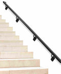 Heavy Duty Black Pipe Stair Handrail For Indoor And Outdoor Steps Aluminum Metal Railing mounted on light-colored stairs