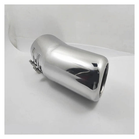 Stainless Steel Black Exhaust Tail Pipe Guard Cover Universal Fit Exterior Muffler Trim With Weatherproof Coating And Sleek Glossy Black Finish Adds Rugged Style Protection And A Dope Road Ready Look, shown in a shiny metallic finish.