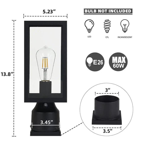 Dimensions of Dusk To Dawn Outdoor Post Light With Pier Mount Base Matte Black Lamp Post Lantern for gardens and entryways.