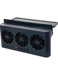 GMC Sierra EV Solar Car Exhaust Fan With Three Way Power Solar Panel Built In Battery And USB Charging For Efficient Air Circulation, black design with three cooling fans.