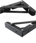 Two Pack Heavy Duty Folding Shelf Brackets Set, Triangle Wall Mounted Billy Brackets, 14 Inch Black, shown in folded position