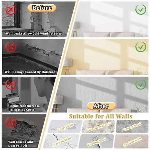 Before and after images of walls showing issues like moisture and drafts, highlighting effectiveness of Solid Self Adhesive Insulating Wallpaper Roll Waterproof Moisture Proof Thermal Foam Wall Cover Easy Peel And Stick Bedroom Or Living Room Pink 50Cm X 12M No Fuss Setup Straight Up Cozy Home Vibes Refresh.