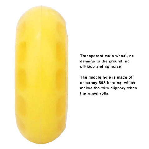 Transparent Yellow PU Casters Wheel For Luggage Carts 64mm shown from side view