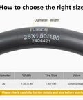 Heavy Duty 26 Inch Bike Inner Tubes 26x1.50/1.75/1.90 with 32mm Schrader Valve size guide chart